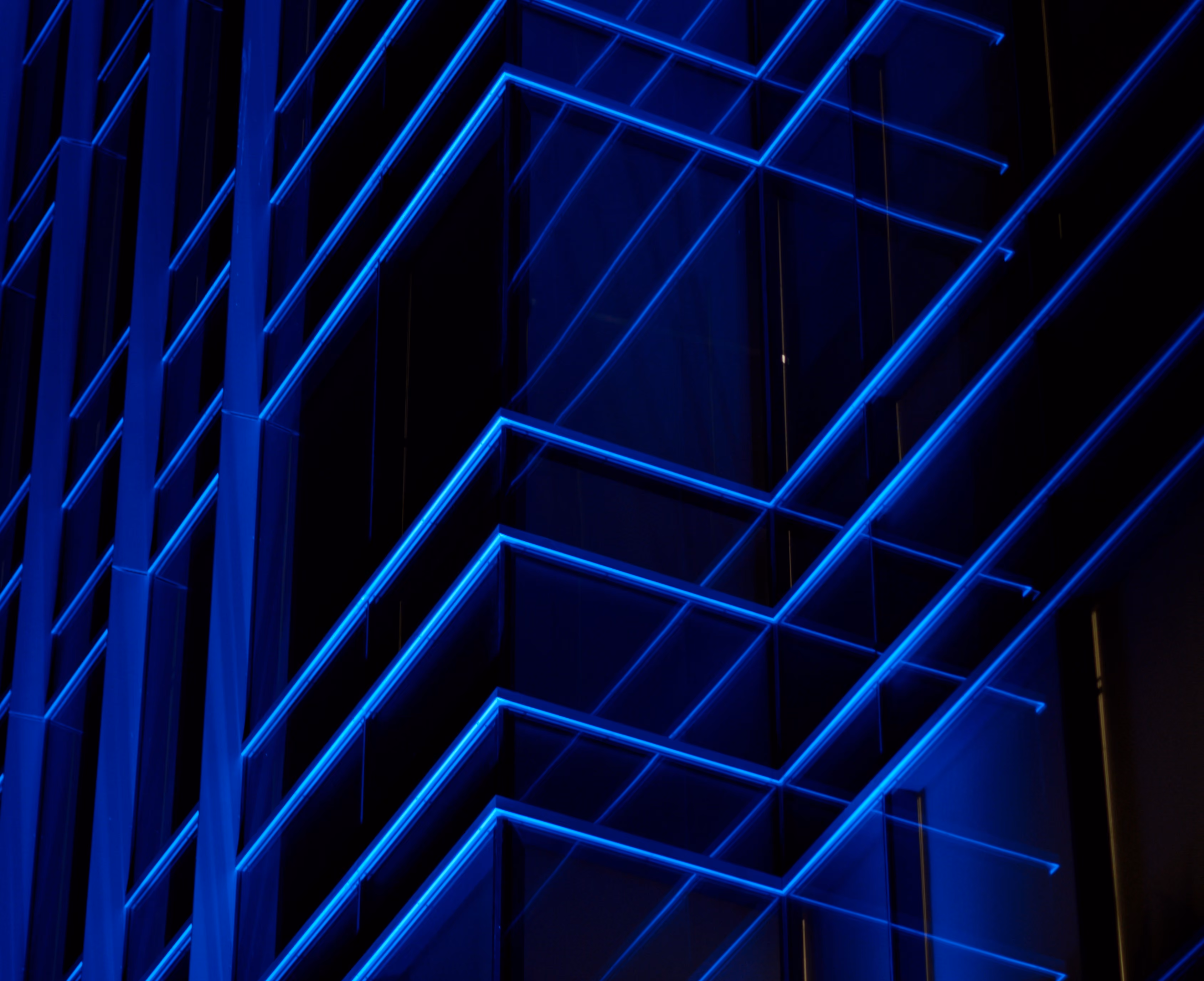 Blue lights on a building at night