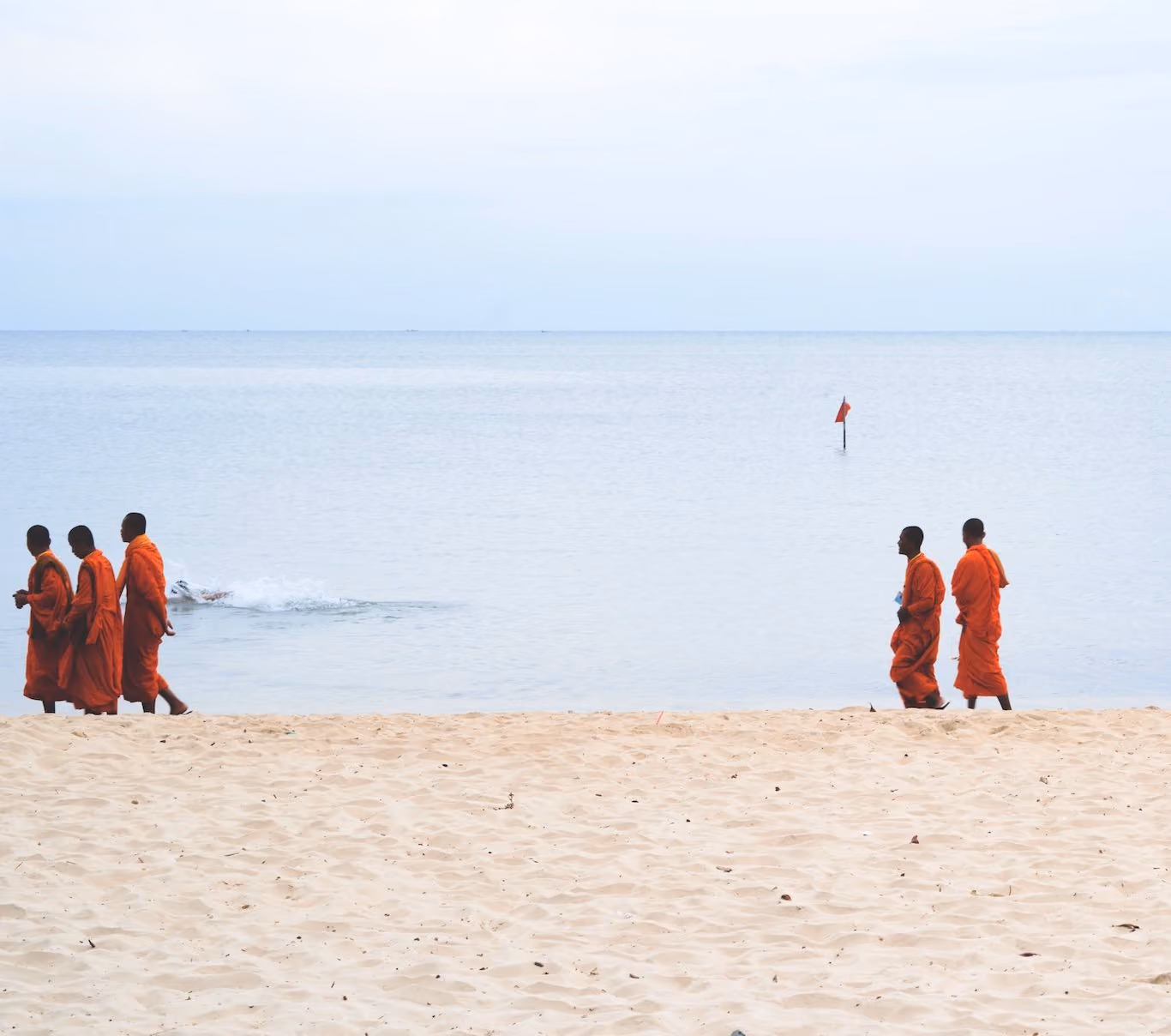Buddhist novices at the beach in Cambodia