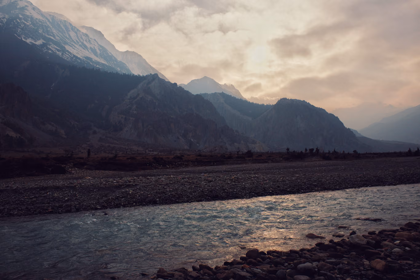 Mountains and river scene in Nepal
